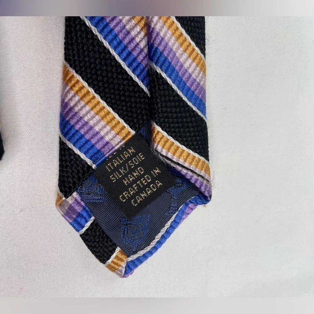 Dion Collection Silk Diagonal Striped Black Tie 4” x 60”